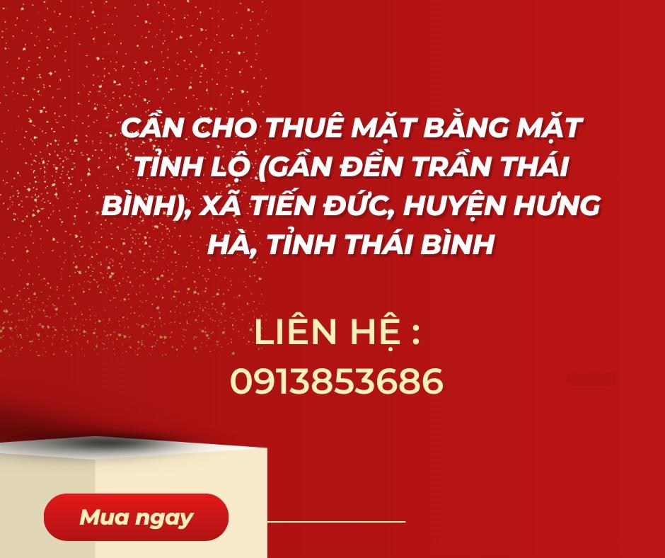 Cần cho thuê mặt bằng Mặt tỉnh lộ (gần Đền Trần Thái Bình), xã Tiến Đức, huyện Hưng Hà, tỉnh Thái Bình.2306434