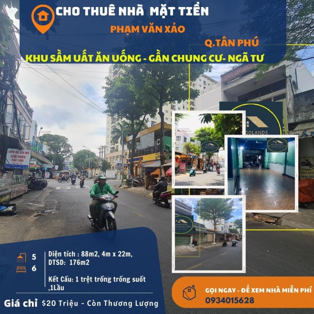 Cho thuê nhà Mặt Tiền Phạm Văn Xảo 88m2, 1Lầu, 20Triệu, gần chung cư2088891