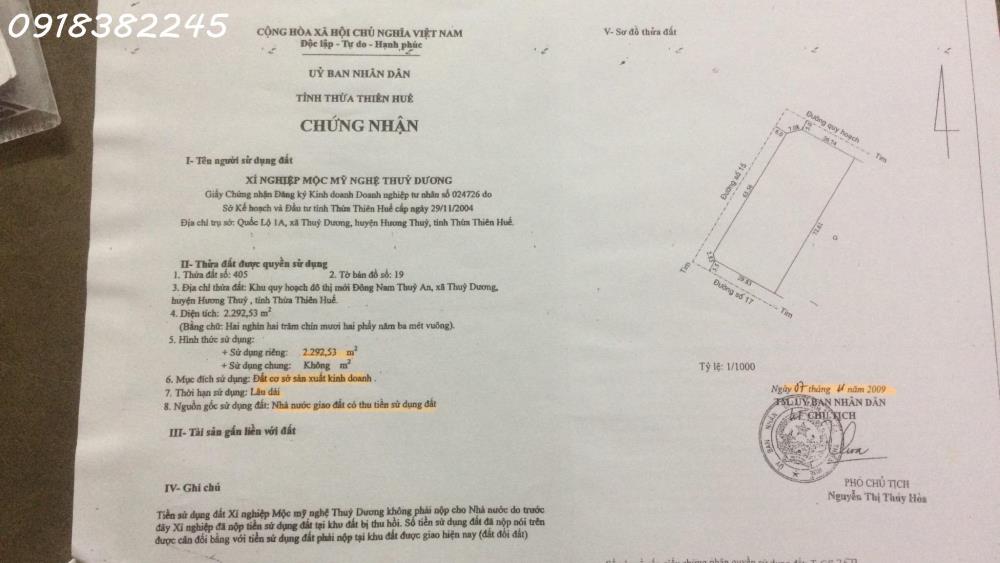 Bán 2.292,53m2 đất (72,6m x 31,57m) (3 mặt tiền) Khu Quy Hoạch Đô Thị Mới Đông Nam Thủy An2140700