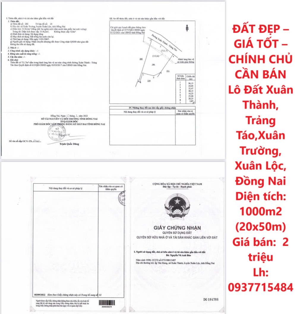 ĐẤT ĐẸP – GIÁ TỐT – CHÍNH CHỦ CẦN BÁN Lô Đất Xuân Thành, Trảng Táo,Xuân Trường, Xuân Lộc, Đồng Nai2087759