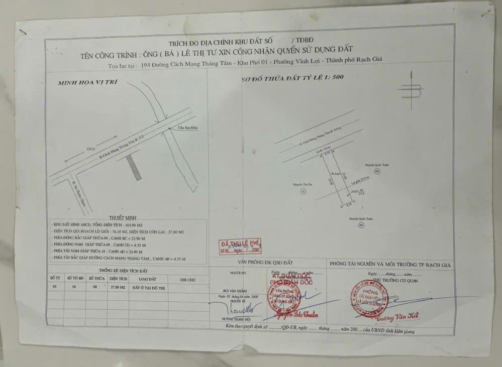 CHÍNH CHỦ Cần Bán Nhanh Nhà Đất Mặt Tiền Đường CMT8, Phường Vĩnh Lợi, Rạch Giá, Kiên Giang2137789