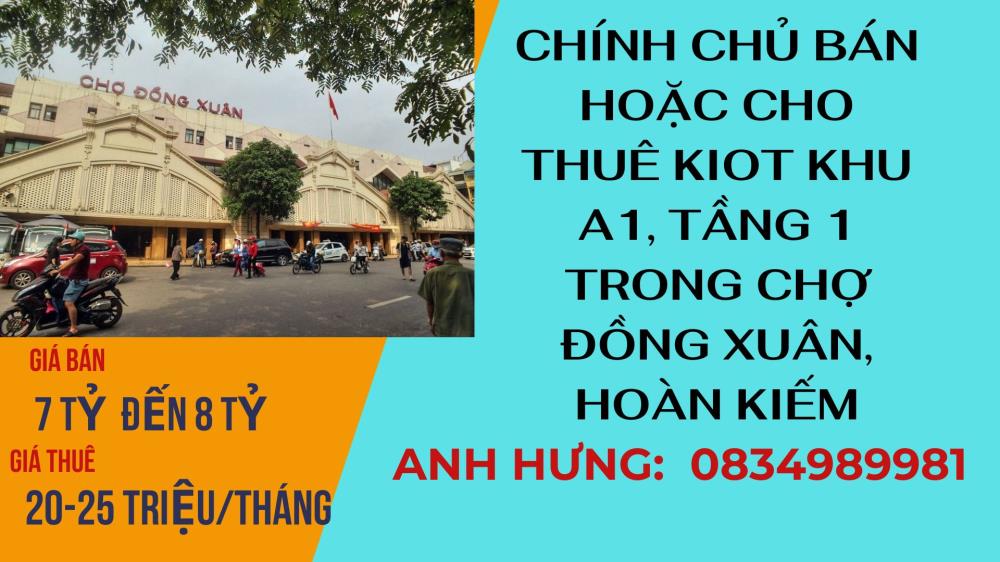 Chính Chủ Cần BÁN HOẶC CHO THUÊ Kiot khu A1, tầng 1 ở vị trí VIP của chợ Đồng Xuân2085344