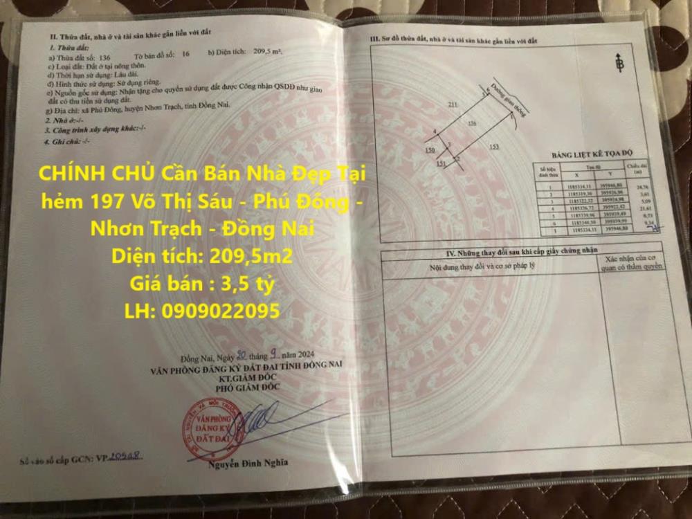 CHÍNH CHỦ Cần Bán Nhà Đẹp Tại hẻm 197 Võ Thị Sáu - Phú Đông - Nhơn Trạch - Đồng Nai2131510