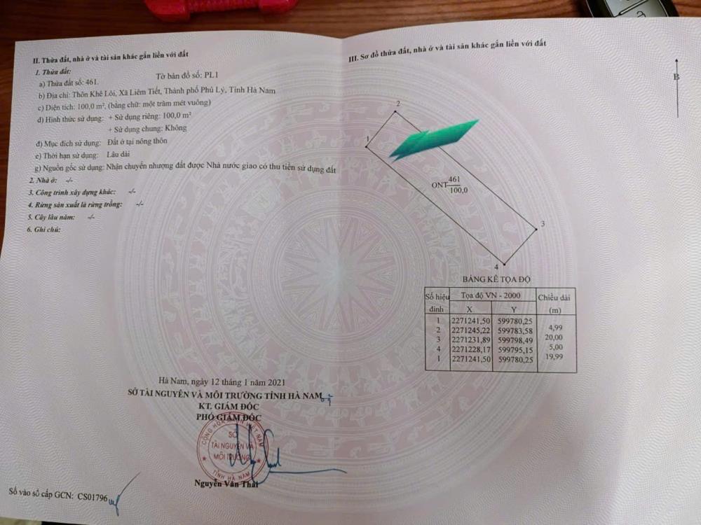 Bán 100m2 đất tại Liêm Tiết, Phủ Lý, Hà Nam (Ngay nút giao Liêm Tiết -  Bệnh viện Bạch Mai). Giá bán 3,5 tỷ.2123907