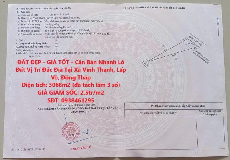 ĐẤT ĐẸP - GIÁ TỐT - Bán Nhanh Lô Đất Vị Trí Đắc Địa Tại Xã Vĩnh Thạnh, Lấp Vò, Đồng Tháp2147350