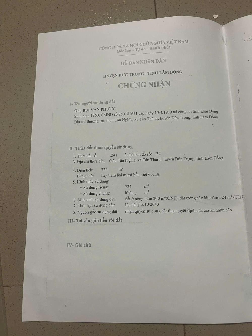 CHÍNH CHỦ Cần Bán Nhanh Đất Mặt Tiền Đường Nhựa Tân Thành, Đức Trọng, Lâm Đồng2097699