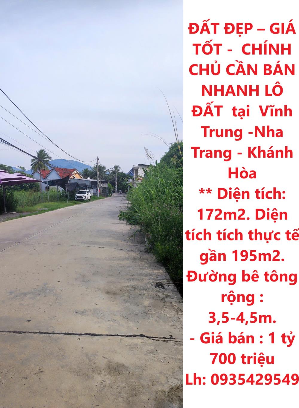 ĐẤT ĐẸP – GIÁ TỐT -  CHÍNH CHỦ CẦN BÁN NHANH LÔ ĐẤT  tại  Vĩnh Trung -Nha Trang - Khánh Hòa2104089