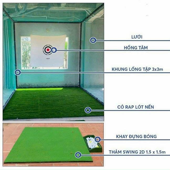 SIÊU HẤP DẪN  Combo 1 Khung Tập Golf Cao Cấp 3x3x3, Thảm Phát 1.5x1.5m, Hồng Tâm, Khay Bóng, Cỏ Lót Nền2232109