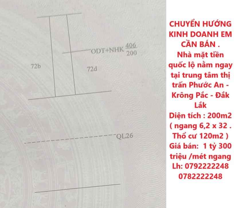 Chính Chủ Bán Nhà Mặt Tiền QL Tại Trung Tâm Thị Trấn Phước An, Krong Pắc, Đăk Lăk2069636