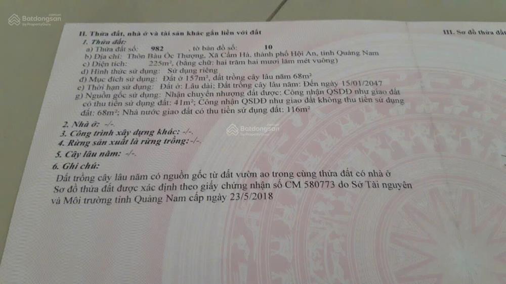 Chính chủ bán gấp 225m2 đất ngay trung tâm TP Hội An, khu vực nhiều tiện ích, LH 0941 225 8882146877