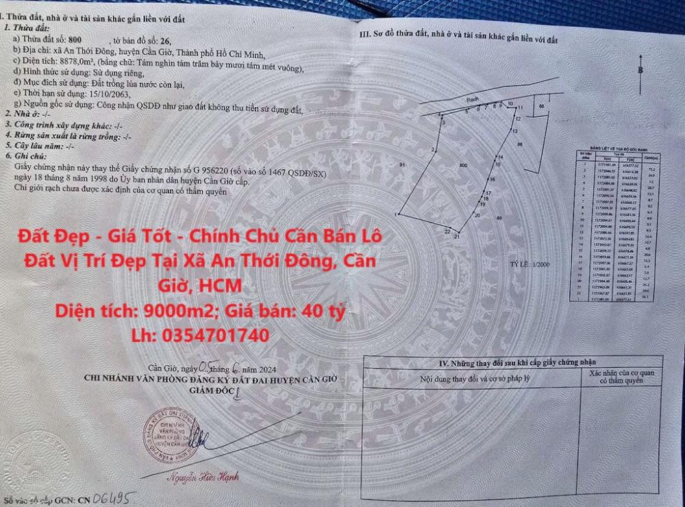 Đất Đẹp - Giá Tốt - Chính Chủ Cần Bán Lô Đất Vị Trí Đẹp Tại Xã An Thới Đông, Cần Giờ, HCM2132456