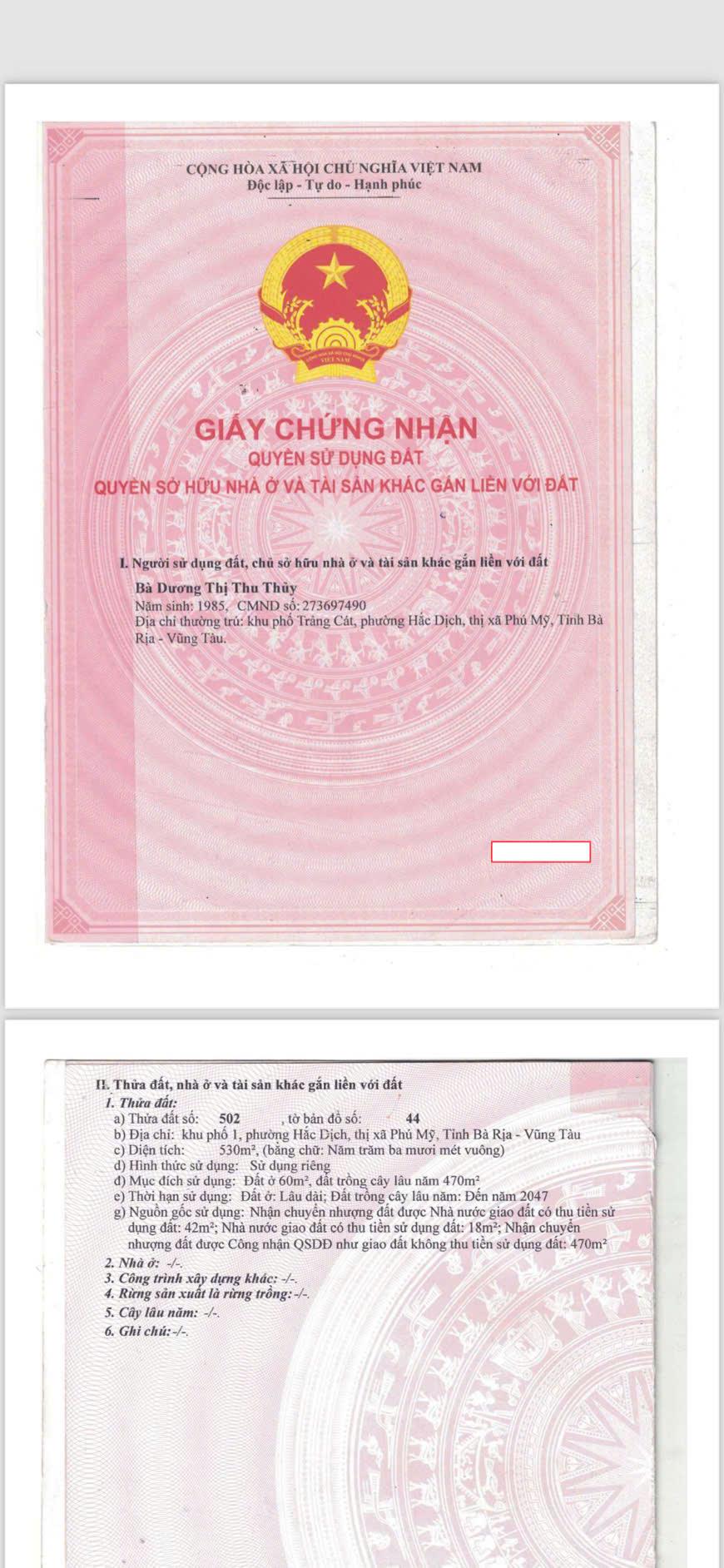 SỞ HỮU ĐẤT ĐẸP - Giá Tốt - Vị Trí đẹp Tại Khu Phố 1 - Phường Hắc Dịch - Thị Xã Phú Mỹ - Tỉnh Bà Rịa Vũng Tàu2115124