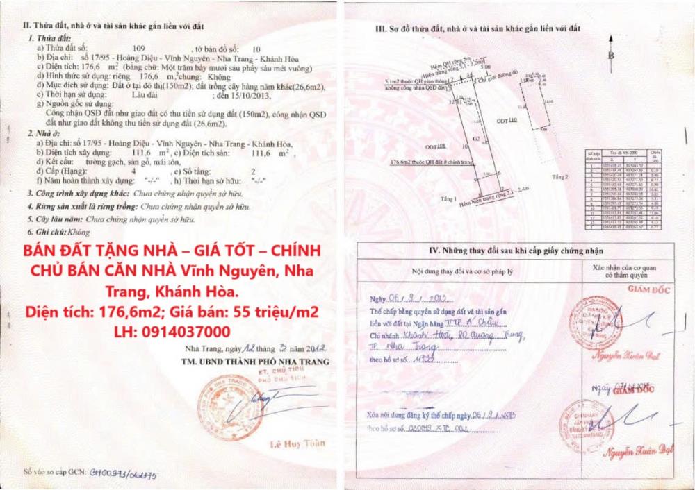 BÁN ĐẤT TẶNG NHÀ – GIÁ TỐT – CHÍNH CHỦ BÁN CĂN NHÀ Vĩnh Nguyên, Nha Trang, Khánh Hòa.2156059