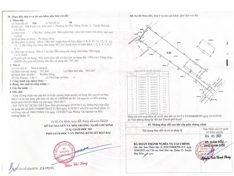 Chính Chủ Cần Bán Lô Đất Vị Trí Đẹp Tại 388 Vườn Lài, Khu Phố 2, Phường An Phú Đông, Quận 12, TP Hồ Chí Minh.2087822