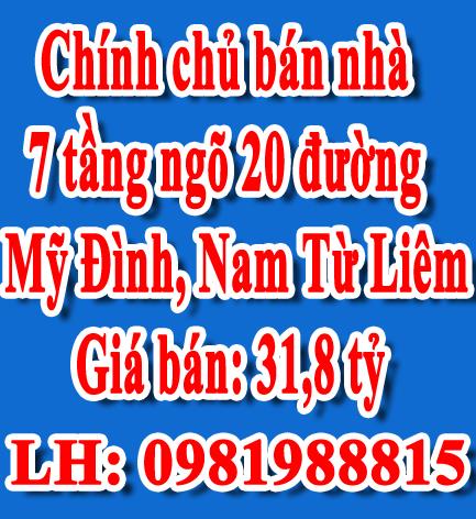 Chính chủ bán nhà 7 tầng ngõ 20 đường Mỹ Đình, Nam Từ Liêm, Hà Nội.2104417