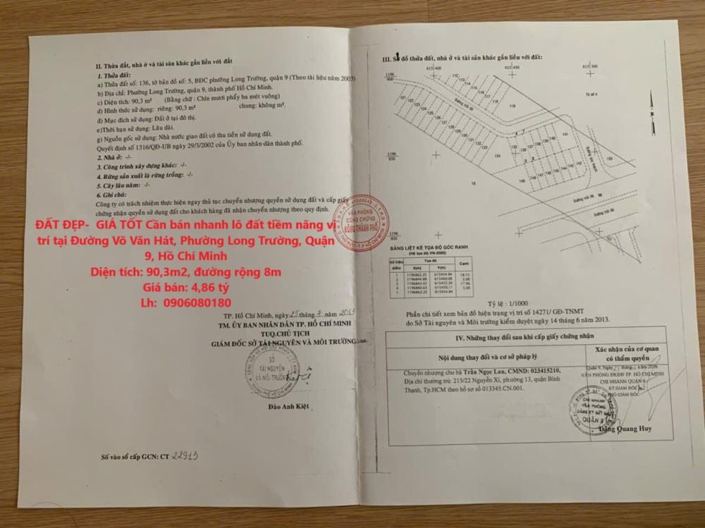 ĐẤT ĐẸP-  GIÁ TỐT Cần bán nhanh lô đất tiềm năng vị trí tại quận 9, TPHCM2143109