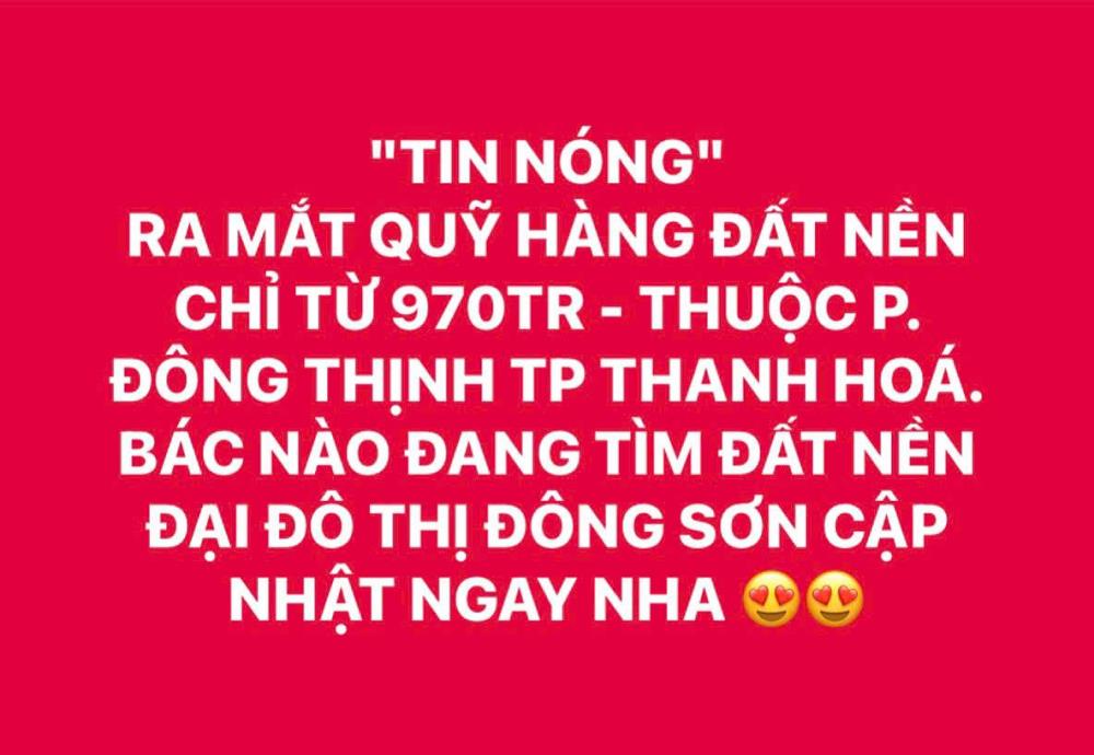 ĐẤT ĐẸP – GIÁ TỐT -  CẦN BÁN NHANH LÔ ĐẤT  ĐẤU GIÁ  tại  phường Đông Thịnh, Đông Sơn, Thanh Hóa2101561