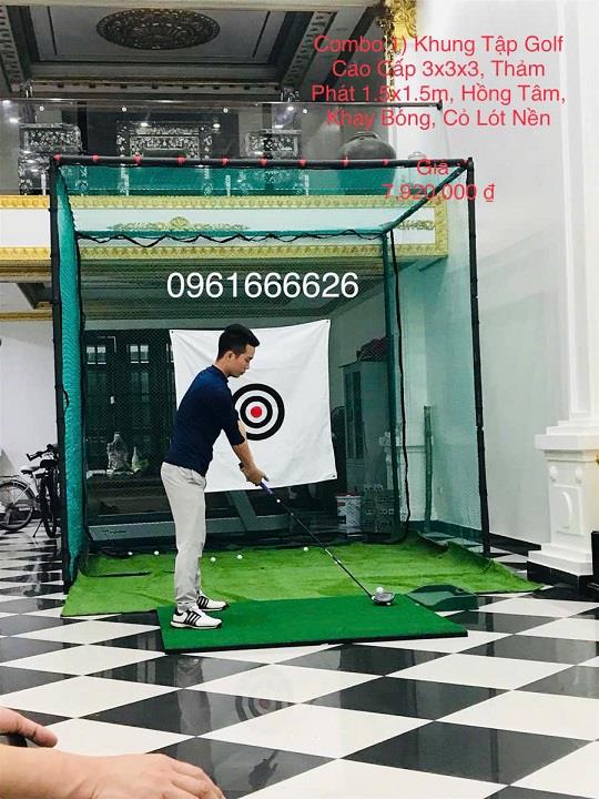 SIÊU HẤP DẪN  Combo 1 Khung Tập Golf Cao Cấp 3x3x3, Thảm Phát 1.5x1.5m, Hồng Tâm, Khay Bóng, Cỏ Lót Nền2232110