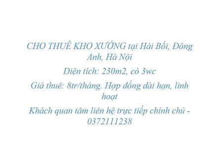 CHO THUÊ KHO XƯỞNG tại Hải Bối, Đông Anh, Hà Nội2303634