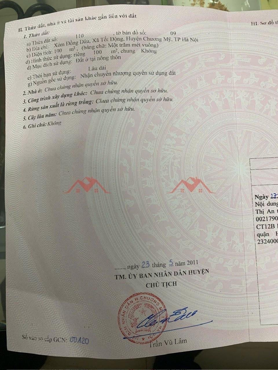 CHÍNH CHỦ BÁN LÔ ĐẤT 100M TẠI TỐT ĐỘNG-CHƯƠNG MỸ-HÀ NỘI2622615