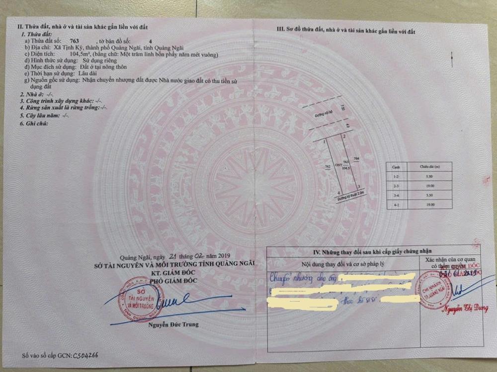 Bán đất khu dân cư xã Tịnh Kỳ Tuyến số 3, hướng Tây Bắc giá 1 tỷ thương lượng2560583