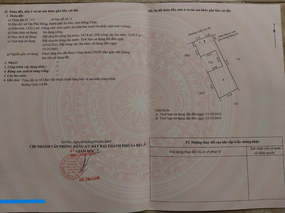 CHÍNH CHỦ Cần Bán Nhanh Đất Mặt Tiền QL80 Tại Xã Tân Phú Đông, Sa Đéc, Đồng Tháp2401920