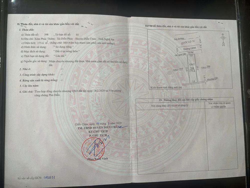 CẦN BÁN NHANH LÔ ĐẤT  MẶT TIỀN TẠI quốc lộ 7 A Diễn Phúc, Diễn Châu, nghệ an2596926