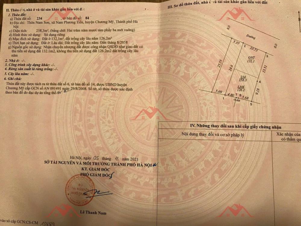 CHÍNH CHỦ BÁN LÔ ĐẤT 258,3M TẠI NAM PHƯƠNG TIẾN-CHƯƠNG MỸ-HÀ NỘI2622715
