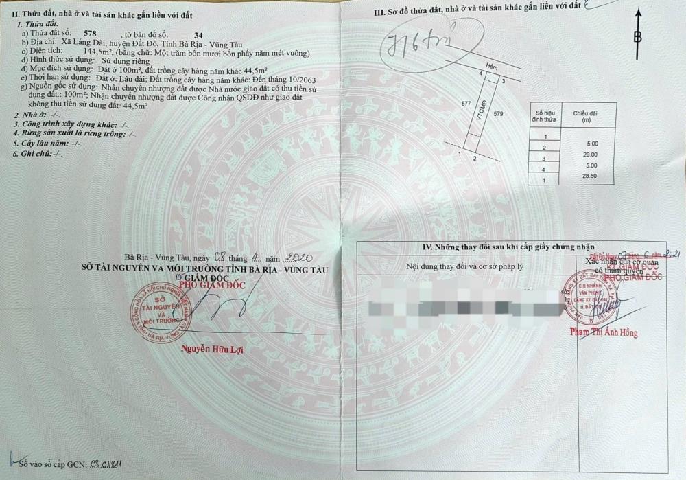 Chủ bán 1 nền nhà đẹp khu dân cư đường bê tong ô tô láng dài long đát brvt2621279