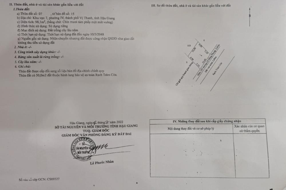 CẦN BÁN ĐẤT NỀN TẠI TP VỊ THANH (CÓ 410m2 THỔ CƯ) GIÁ 1,2 TỶ2387327