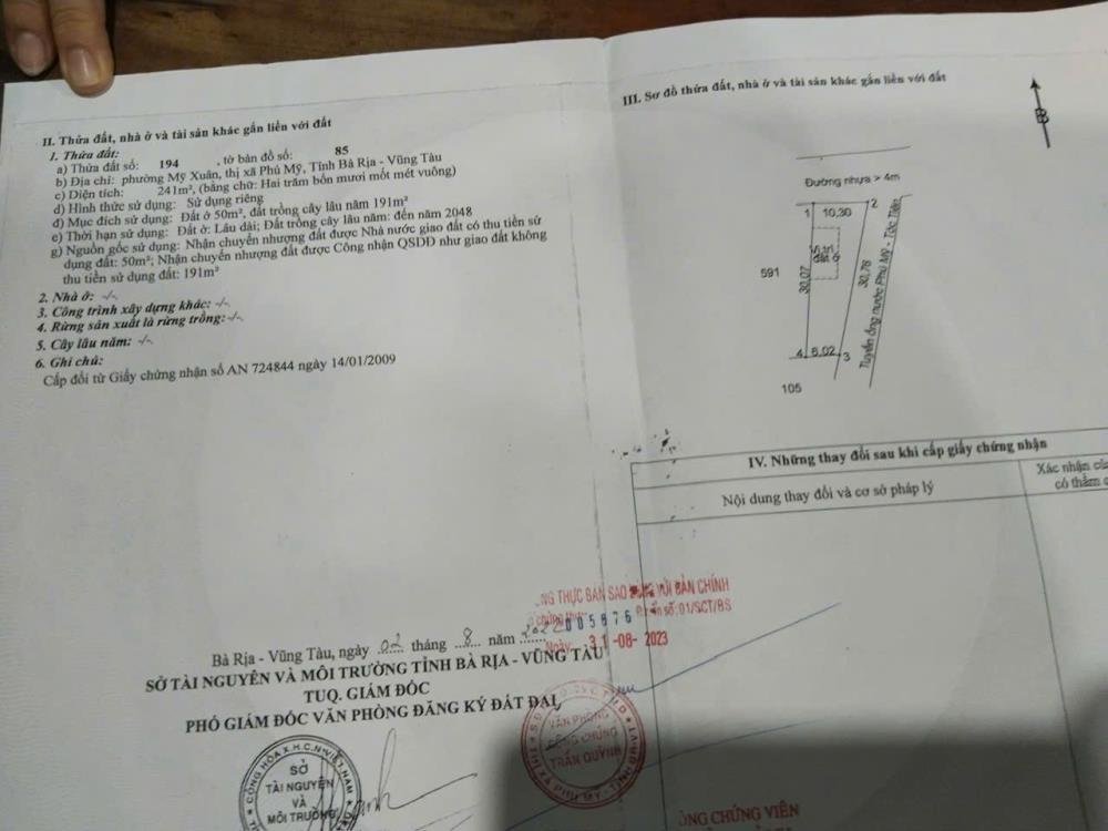 Chủ bán 247mv 50tc phường mỹ xuân tp phú mỹ brvt2605514