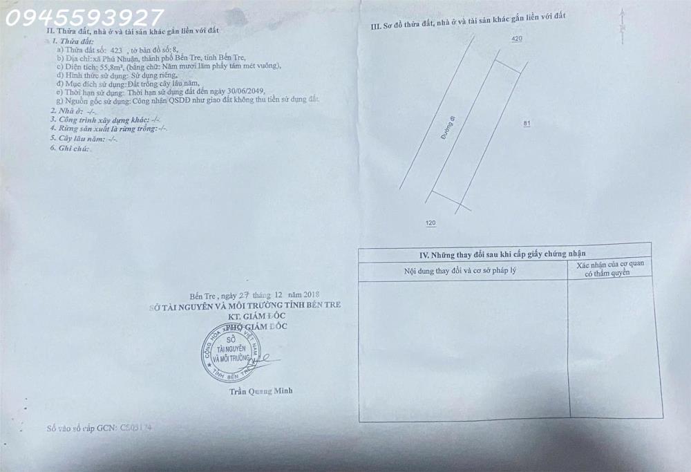 Chính chủ cần bán 2141m2 đất xã Phú Nhuận, TP. Bến Tre2402534