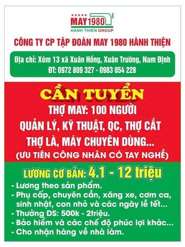 Công Ty Cp Tập Đoàn May 1980 Hành Thiện Cần Tuyển Gấp 100 Người2541650