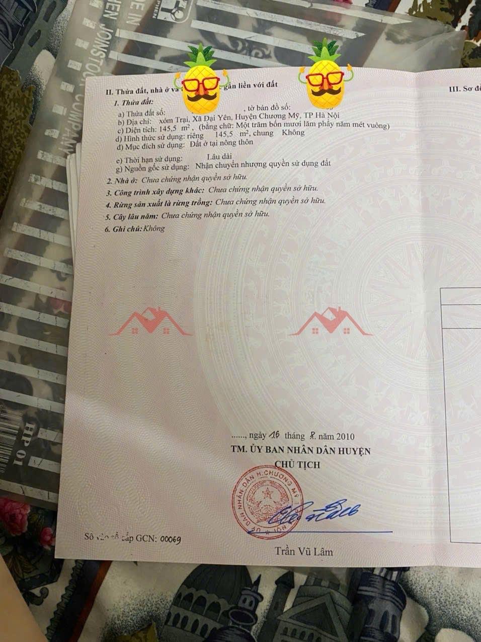 CHÍNH CHỦ BÁN LÔ ĐẤT 145M TẠI ĐẠI YÊN-CHƯƠNG MỸ-HÀ NỘI2620837