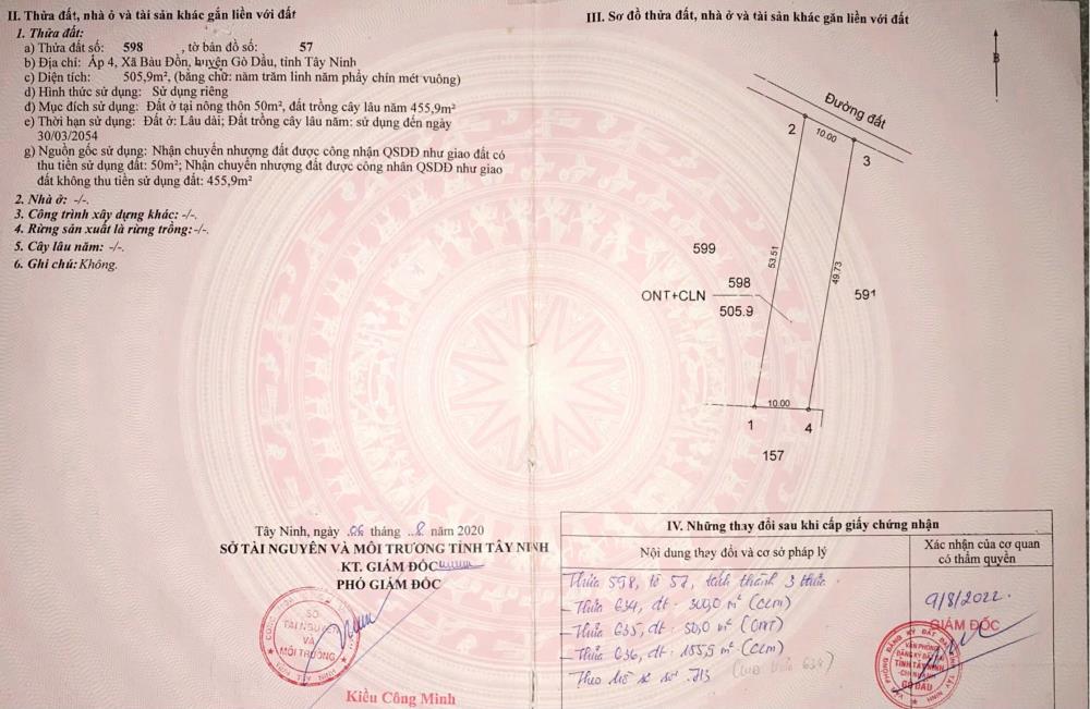 Bán 505m2 Đất Chính Chủ Ngay Khu Công Nghiệp Phước Đông, Sát Đường 782 Tại Xã Bàu Đồn, Gò Dầu.2545029