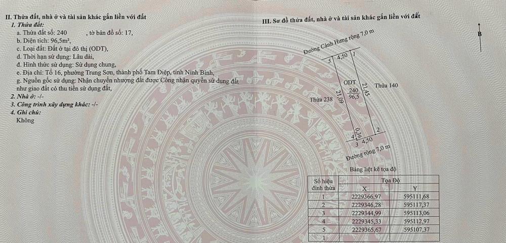 CHÍNH CHỦ CẦN BÁN 2 LÔ ĐẤT Đường Cảnh Hưng - P. TRUNG SƠN - TP. TAM ĐIỆP ( SAU CHỢ SÁNG)2384707