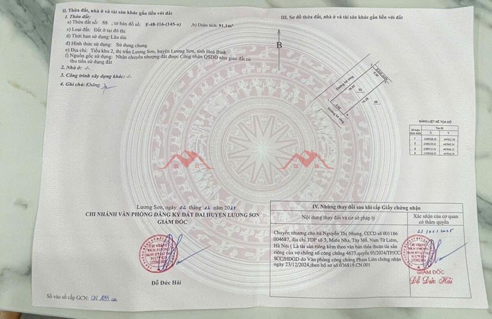 CHÍNH CHỦ BÁN LÔ ĐẤT 91,1M TẠI TT LƯƠNG SƠN-HÒA BÌNH2598197