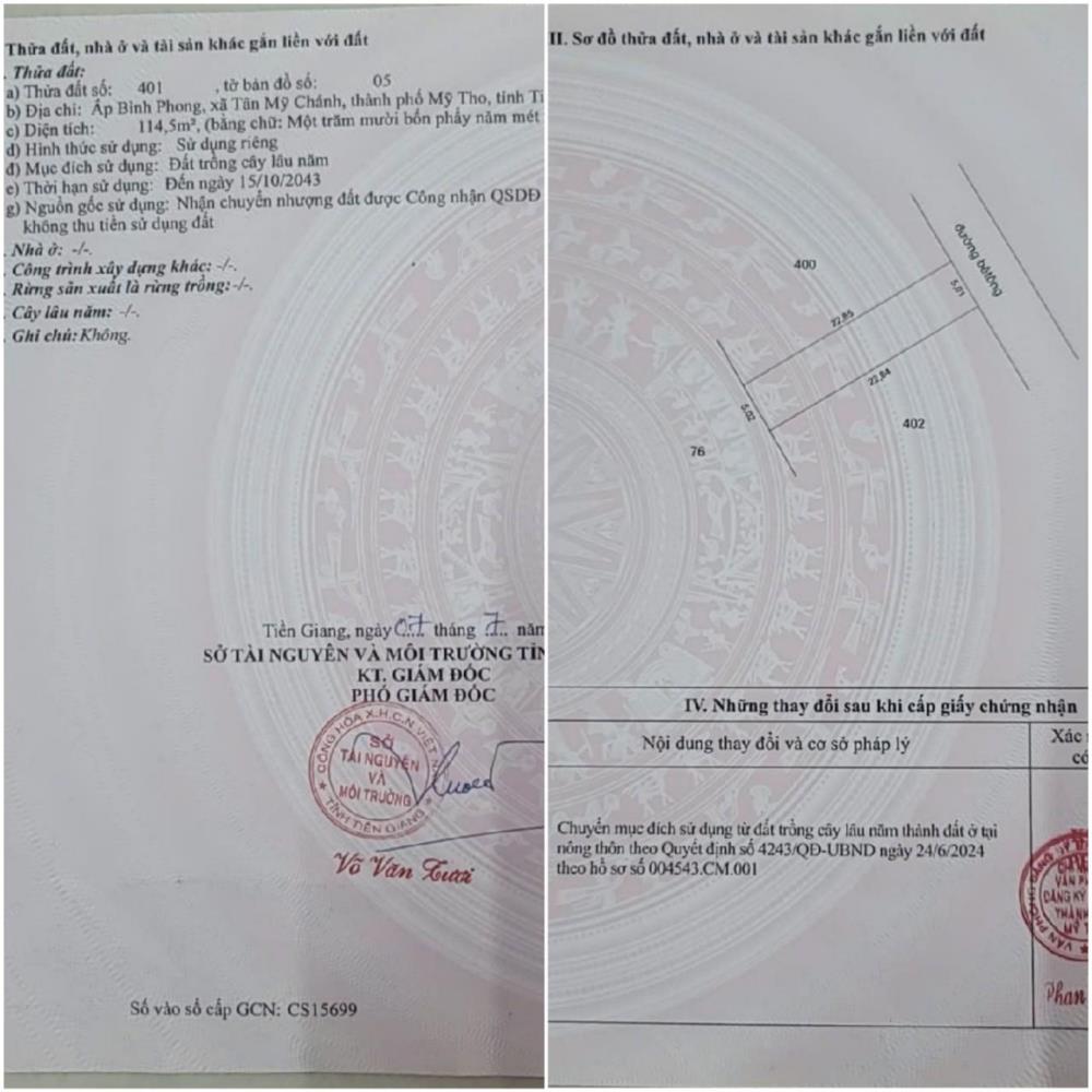 LÔ ĐẤT VỊ TRÍ ĐẸP - ĐẦU TƯ SINH LỜI - Cần Bán Đất Ấp Bình Phong, Xã Tân Mỹ Chánh, TP Mỹ Tho2567281