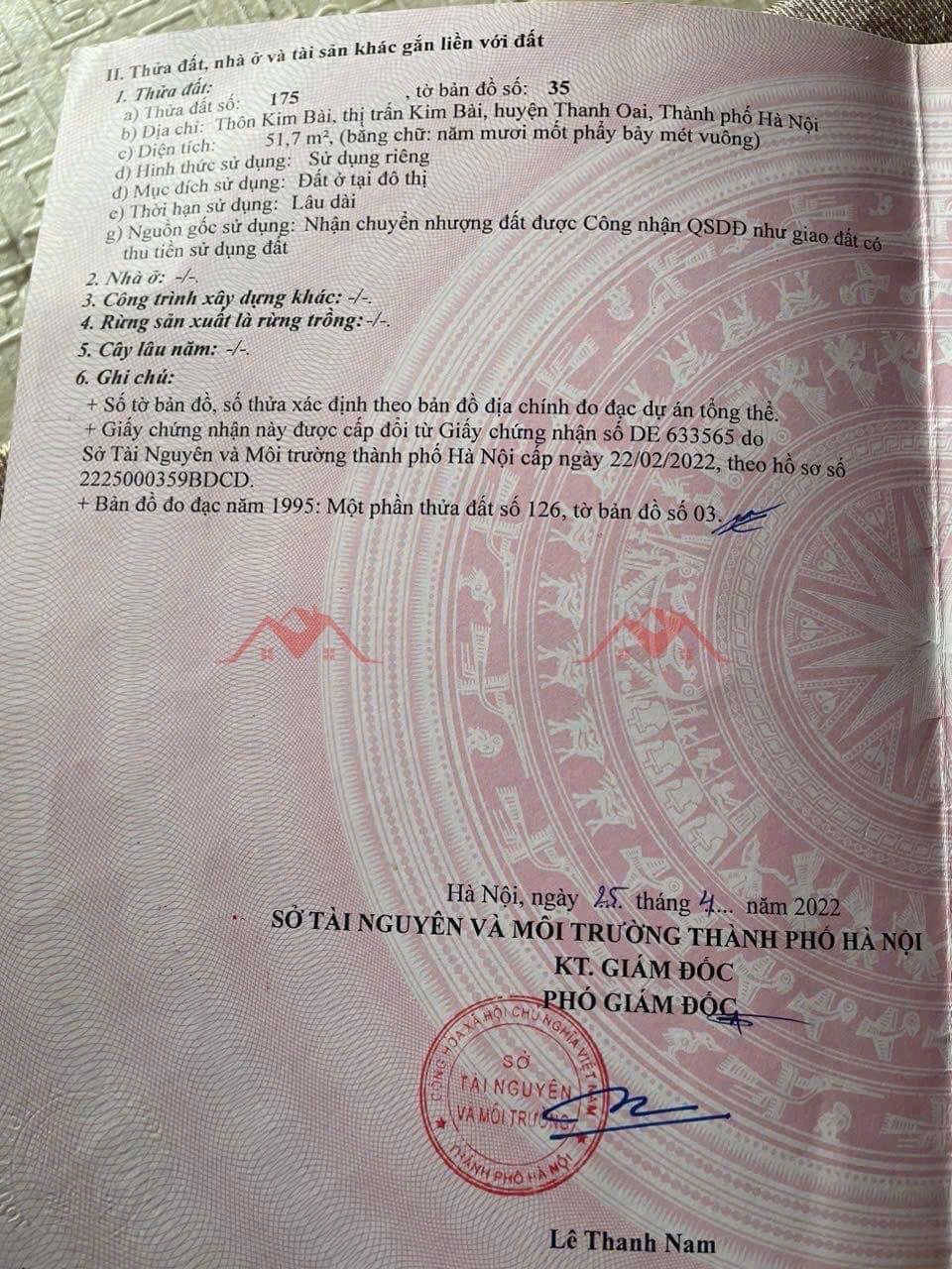 CHÍNH CHỦ BÁN LÔ ĐẤT 51M TẠI KIM BÀI-THANH OAI-HÀ NỘI2626608