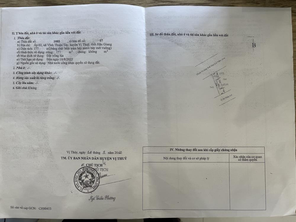 Cần bán đất nền tại Vĩnh Thuận Tây, Vị Thuỷ Hậu Giang có (75m2 thổ cư). Giá: 2tỷ32451737