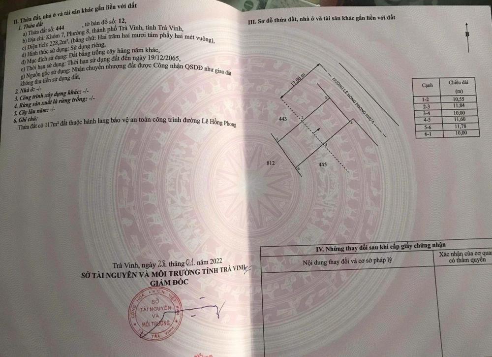 ĐẤT ĐẸP CHÍNH CHỦ - MẶT TIỀN Lê Hồng Phong, Phường 8, TP Trà Vinh, Trà Vinh2497595