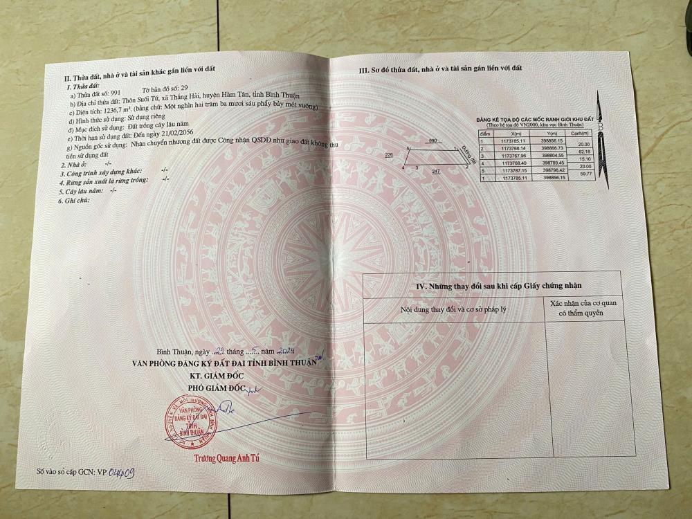 BÁN ĐẤT THỔ CƯ QUỐC LỘ 55, THẮNG HẢI, HÀM TÂN, BÌNH THUẬN - 1236M2 - GIÁ HỜ 1.2 TỶ - SỔ ĐỎ2602898