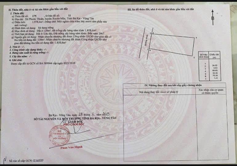 CHÍNH CHỦ GỬI BÁN ĐẤT PHƯỚC THUẬN - XUYÊN MỘC2466954