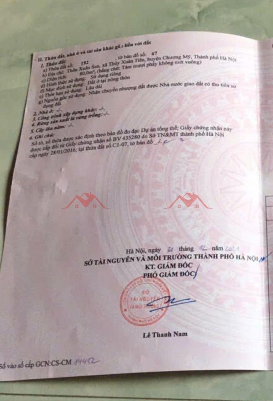 CHÍNH CHỦ BÁN LÔ ĐẤT 80M TẠI THỦY XUÂN TIÊN-CHƯƠNG MỸ-HÀ NỘI2608980