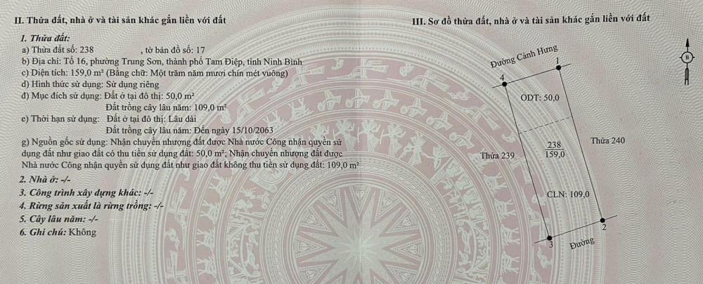 CHÍNH CHỦ CẦN BÁN 2 LÔ ĐẤT Đường Cảnh Hưng - P. TRUNG SƠN - TP. TAM ĐIỆP ( SAU CHỢ SÁNG)2384711
