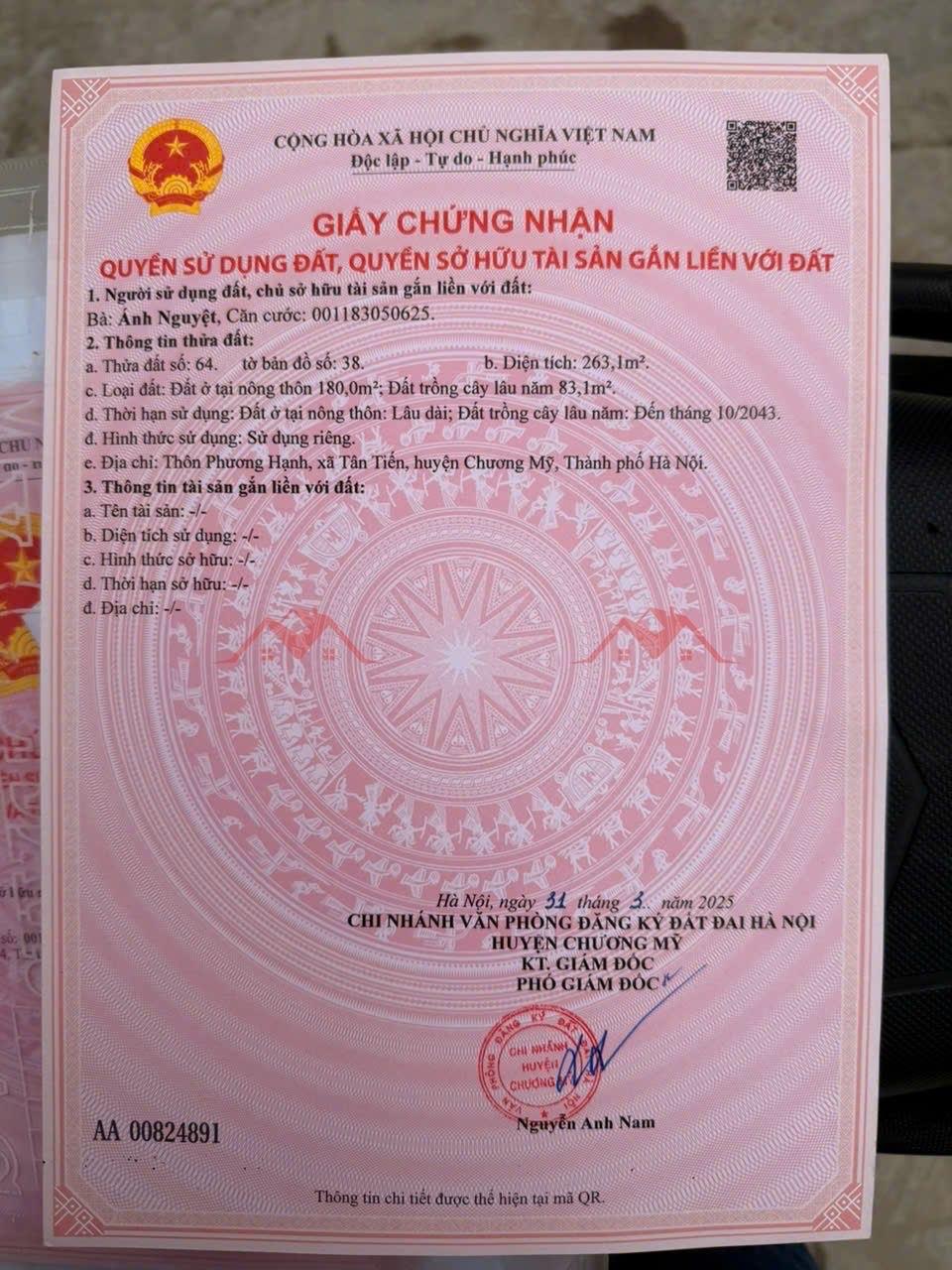 CHÍNH CHỦ BÁN LÔ ĐẤT 263,1M TẠI TÂN TIẾN-CHƯƠNG MỸ-HÀ NỘI2617315