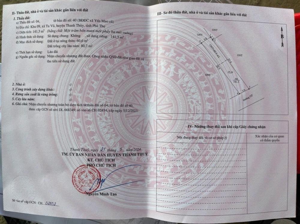 ĐẤT ĐẸP - GIÁ TỐT - Chính Chủ Cần Bán Nhanh Lô Đất Tại Xã Tu Vũ, Thanh Thủy, Phú Thọ2674115