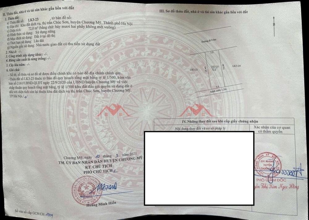 CHÍNH CHỦ BÁN LÔ ĐẤT 72M TẠI KHU DỊCH VỤ ĐỒNG TÍA-TT CHÚC SƠN-CHƯƠNG MỸ-HÀ NỘI2626652