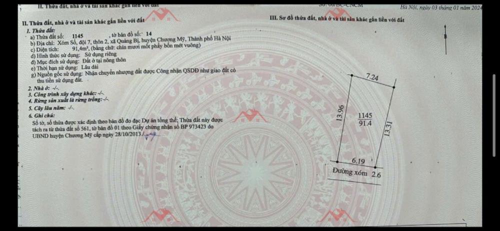 CHÍNH CHỦ BÁN LÔ ĐẤT 91,4M TẠI QUẢNG BỊ-CHƯƠNG MỸ-HÀ NỘI2616721