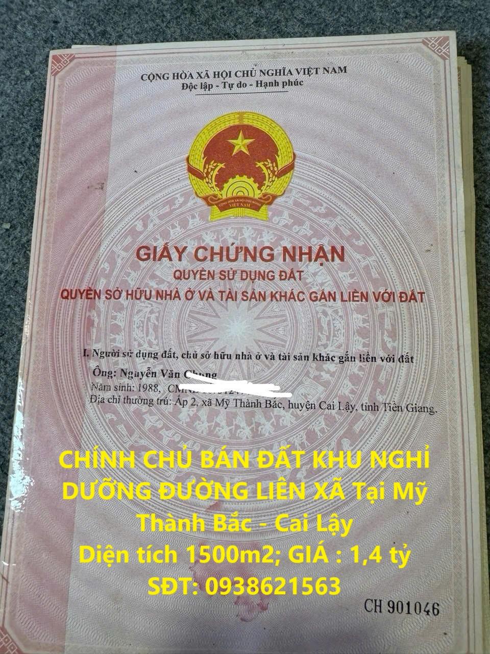 CHÍNH CHỦ BÁN ĐẤT KHU NGHỈ DƯỠNG ĐƯỜNG LIÊN XÃ Tại Mỹ Thành Bắc - Cai Lậy2565102